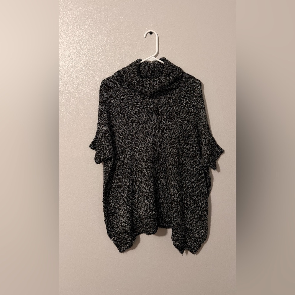RD Style Jessika Cowl Neck Stylish Poncho Heathered Black Sweater. Size: Medium. - Picture 3 of 6